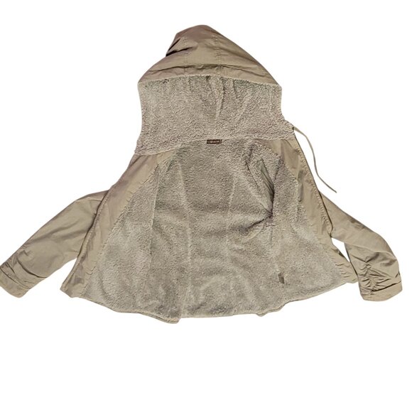 XCVI Light Green Khaki 100% Cotton Ruched Plush Fleece Lined Hooded Jacket Sz L - Picture 10 of 16